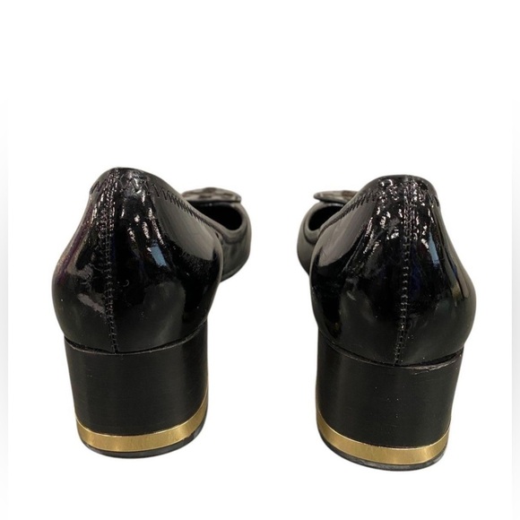 Tory Burch Amy Patent Leather Block Heel Pumps Black Gold Trim Logo Size 8 M - Picture 4 of 13